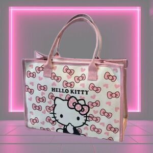Pink Bow Canvas HELLO KITTY  Reusable Bag 12" x 15" Bows